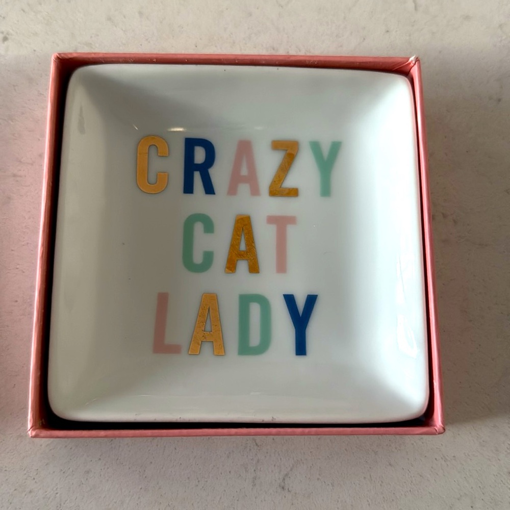 Crazy Cat‎ Lady Decorative Trinket Tray Dish Fringe Pet Shop 4” Square NIB